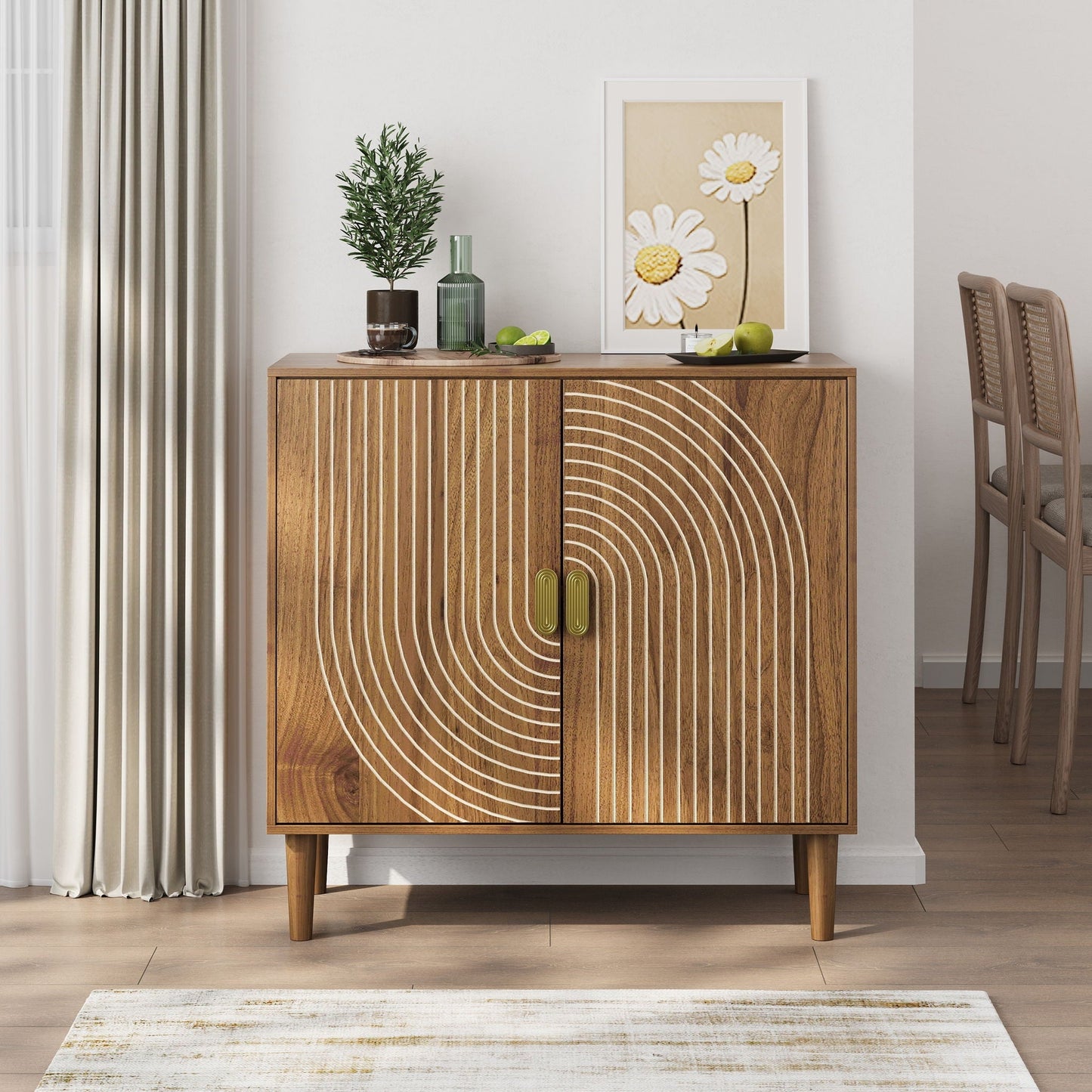 Buffet Cabinet With Line Groove Design
