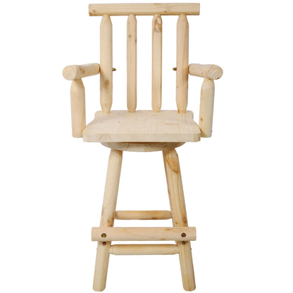 Rustic Bar Stool, Fir Wood Construction, Wide Armrest