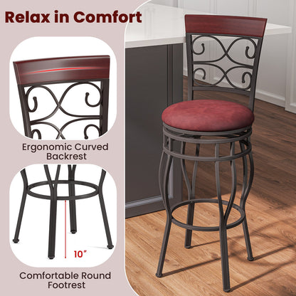 Set of 2 30 Inch Bar Stool with Backrest and Footrest