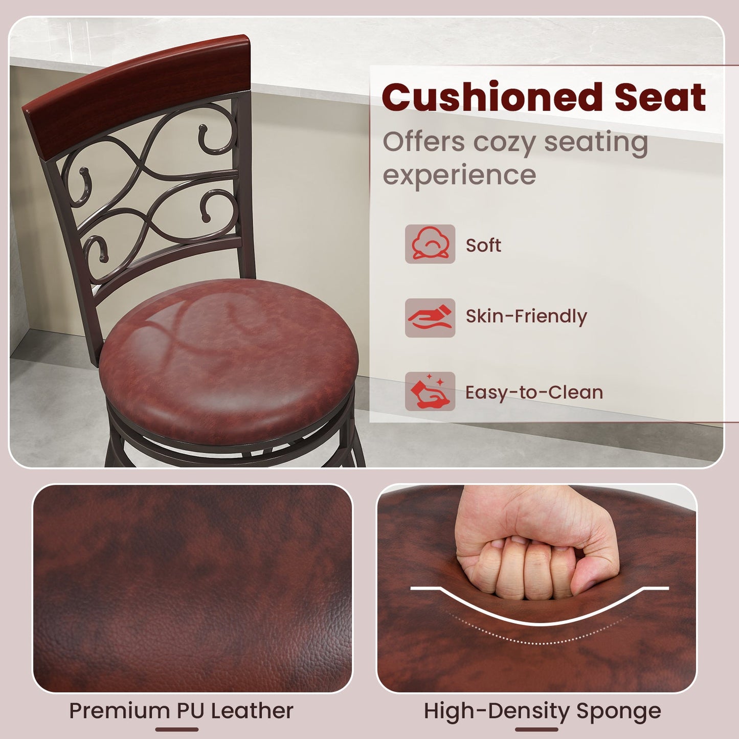 Set of 2 30 Inch Bar Stool with Backrest and Footrest