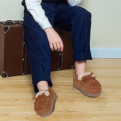 New Semary Toddler Boys Size 8 Brown Faux Suede Moccasin Memory Foam Slippers