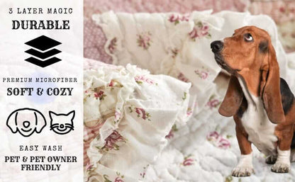 DaDalogy Cotton Patchwork Throw Blanket - Floral Cottage Quilted Reversible Blush Pink & Cream Shabby Chic Botanical Ruffle Design - Vintage Garden Rose Pastel Accents (3031)- 50 x 60