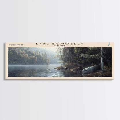 Lake Bomoseen Vermont Framed Canvas Print, Lake House Art, Panoramic Wall Art, Travel Poster, Serene Lake Painting, Home Decor