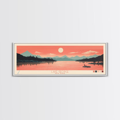 Lake George New York Framed Canvas Print, Panoramic Art, Midcentury Modern, Pop Art, Living Room Wall Art, Travel Poster, Lake House Decor