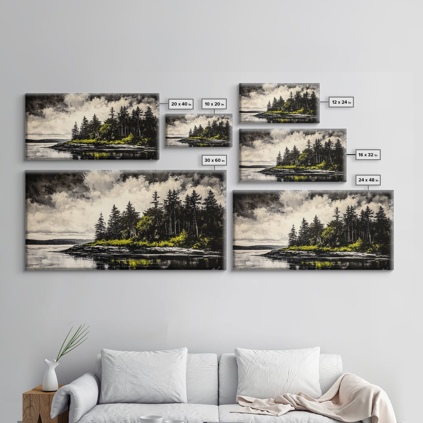 Island Escape, Black and White Landscape, Coastal Home Decor, Framed Canvas Print, Nature Wall Art, Cabin Living Art