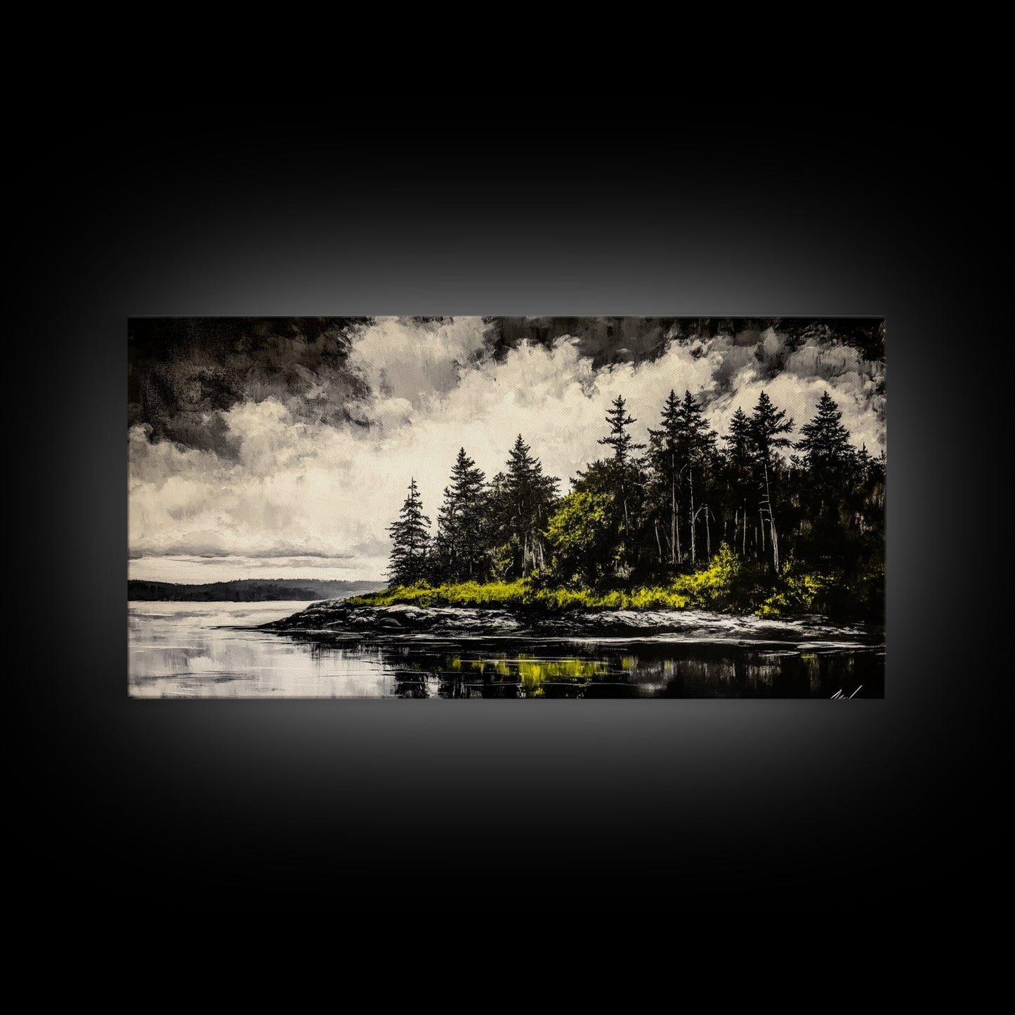 Island Escape, Black and White Landscape, Coastal Home Decor, Framed Canvas Print, Nature Wall Art, Cabin Living Art