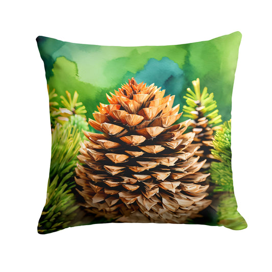 Maine White Pine Cone and Tassels in Watercolor Decorative Throw Pillow 14x14 Indoor Outdoor Accent Cushion, Fabric Cover with Insert for Sofa, Bed, Porch & Living Room
