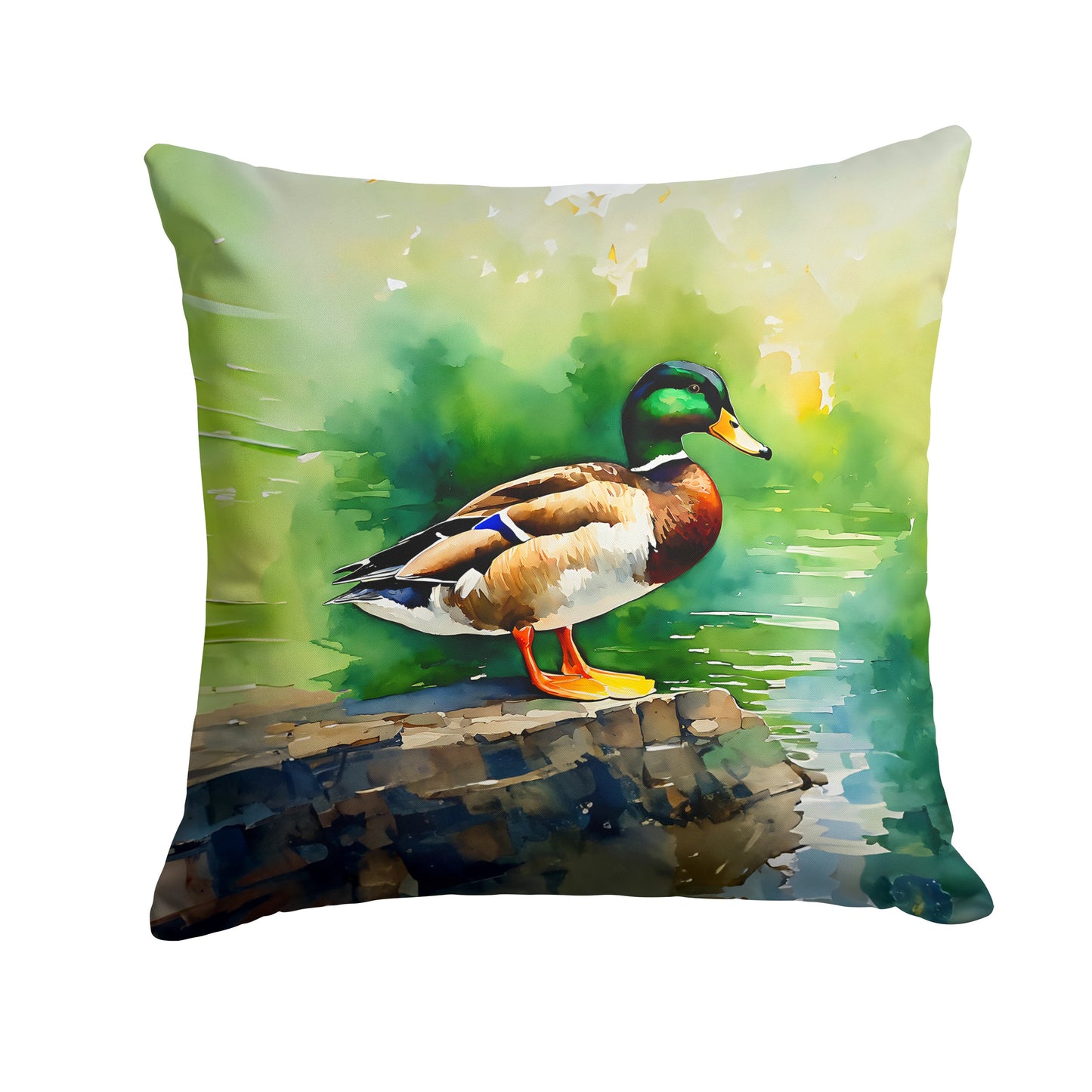 Mallard Duck Standing Pond Edge Decorative Throw Pillow 18x18 Indoor Outdoor Accent Cushion, Fabric Cover with Insert for Sofa, Bed, Porch & Living Room