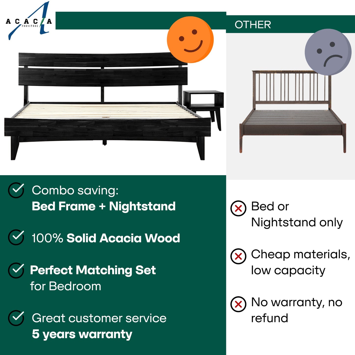 Aurora Solid Wood Bed Frame