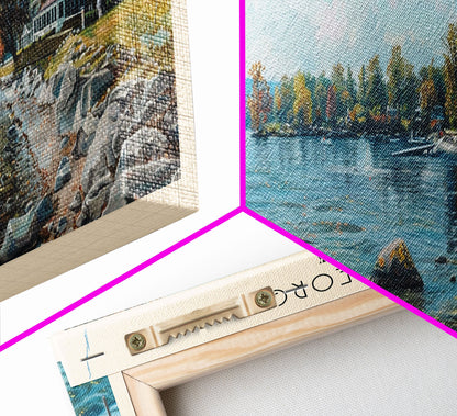 Lake George New York Framed Canvas Print, Lake House Decor, Panoramic Wall Art, Travel Poster, Stunning Landscape Painting, Home Art