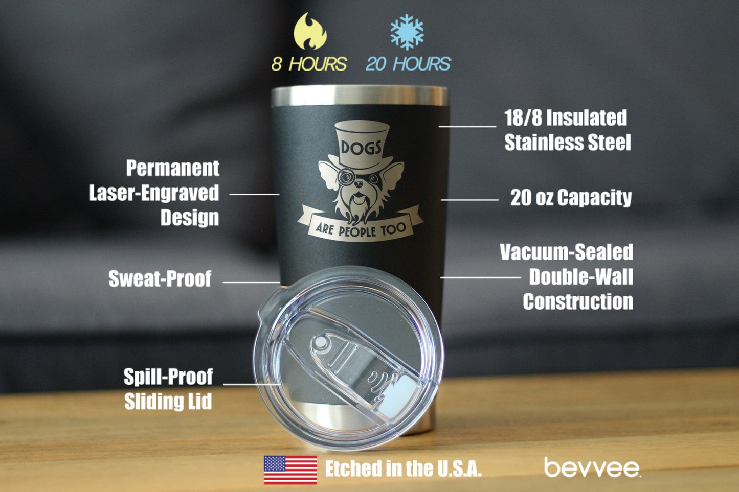 Dogs Are People Too Insulated Coffee Tumbler with Sliding Lid Gifts for Dog People 20oz Stainless Steel Tumbler