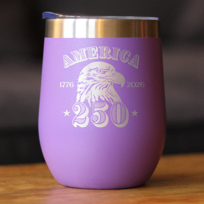 America 250th Anniversary Insulated Wine Tumbler with Sliding Lid America 250 Merchandise Etched in USA 12oz Stainless Steel Tumbler