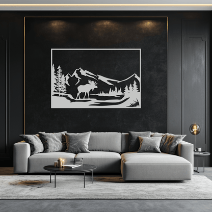 Mountain Moose Metal Wall Art - Steel Wall Decor for Home and Cabin - KAF020