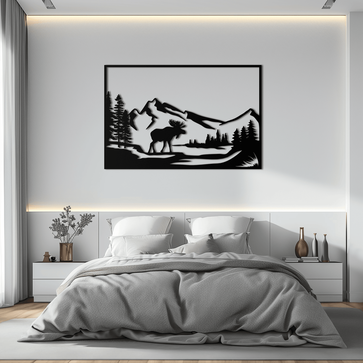 Mountain Moose Metal Wall Art - Steel Wall Decor for Home and Cabin - KAF020
