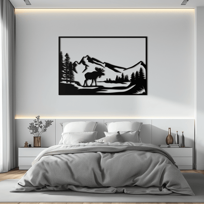 Mountain Moose Metal Wall Art - Steel Wall Decor for Home and Cabin - KAF020