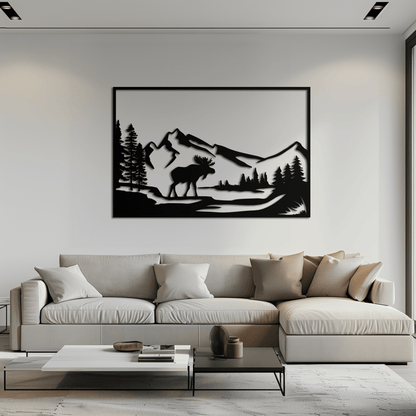 Mountain Moose Metal Wall Art - Steel Wall Decor for Home and Cabin - KAF020