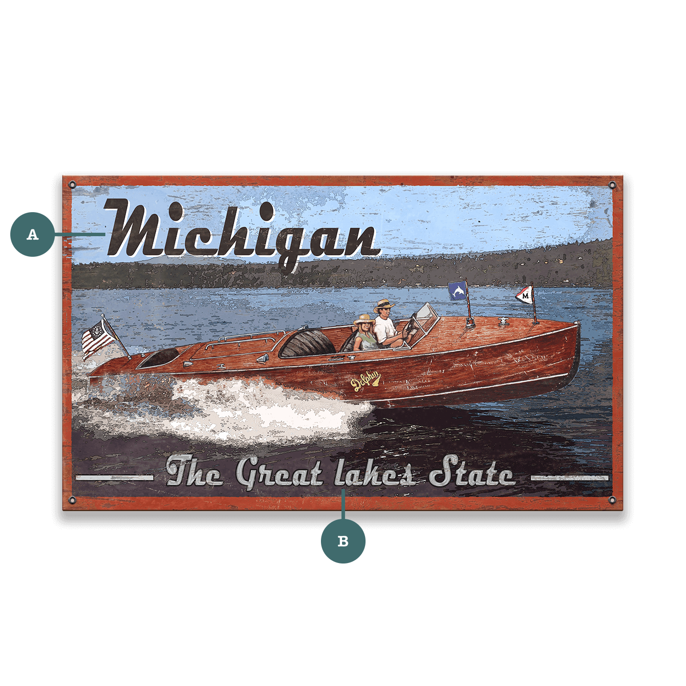The Great Lakes State Vintage Boating Sign - Wood & Metal Wall Art