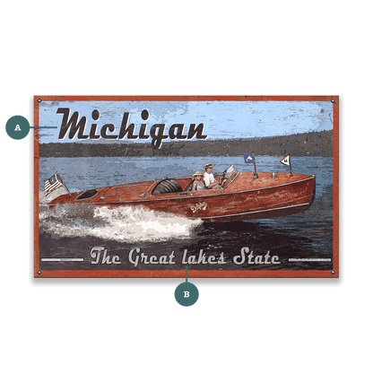 The Great Lakes State Vintage Boating Sign - Wood & Metal Wall Art