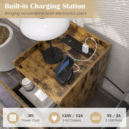 Nightstand Side Tables with 2 Drawers and 2 USB Ports