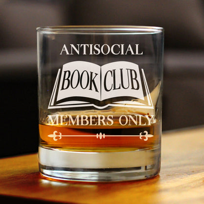 Antisocial Book Club Engraved Rocks Glass Funny Gifts for Introverts and Book Club Weighted Whiskey Glasses - 10.25 oz