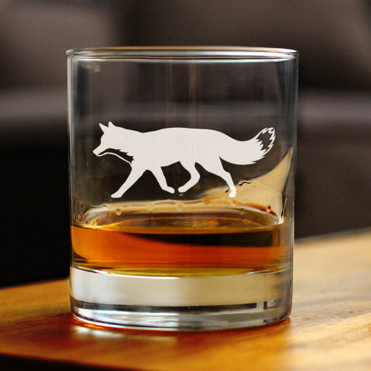 Fox Silhouette Rocks Glass - Cabin Themed Fox Gifts or Rustic Fox Decor for Women and Men - 10.25 Oz Glasses