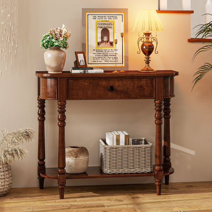 Retro Console Table 36"L Wooden 2-Tier Narrow Behind Couch Foyer Table