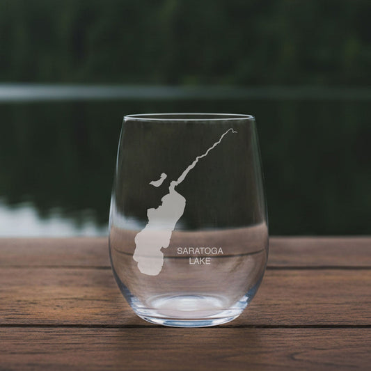 Saratoga Lake (NY) Map Laser Engraved Glasses