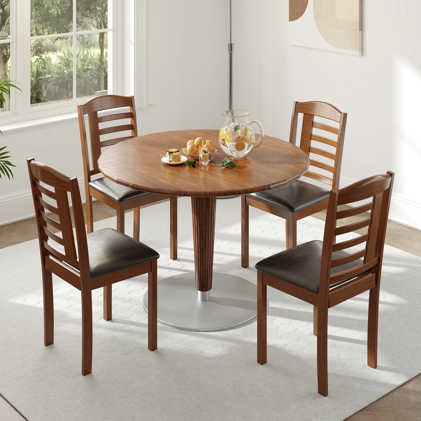 Set of 2 Wood Kitchen Chairs with Faux Leather Upholstered Seat