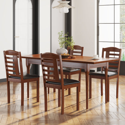 Set of 2 Wood Kitchen Chairs with Faux Leather Upholstered Seat