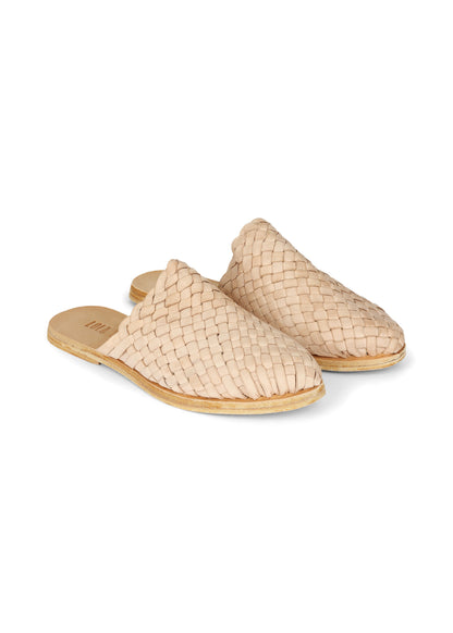 Hand Woven Leather Slides Cream