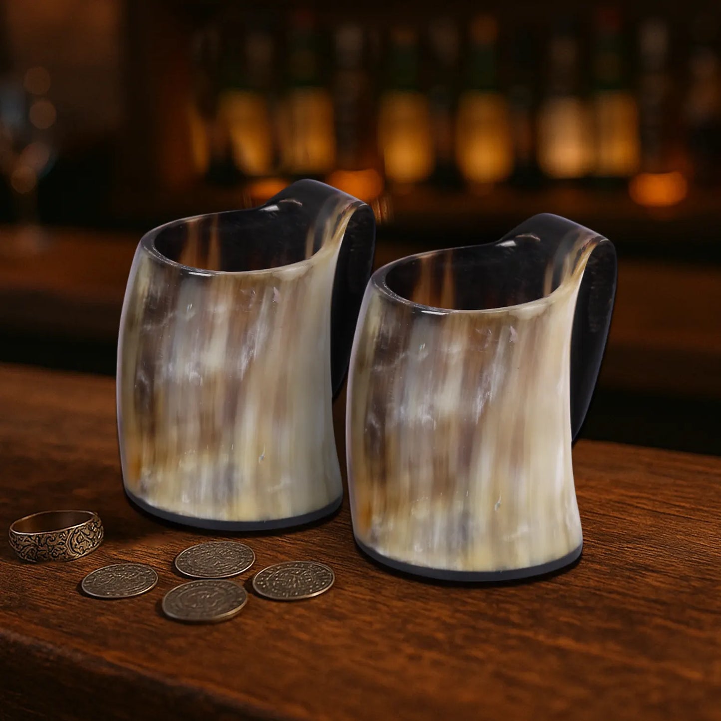 Buffalo Horn Whiskey Shot Glasses Mug Set of 5, Holds 4–5 oz