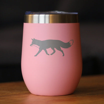 Fox Silhouette - Wine Tumbler with Sliding Lid - Stemless Stainless Steel Insulated Cup - Cute Cabin Themed Gifts or Rustic Decor