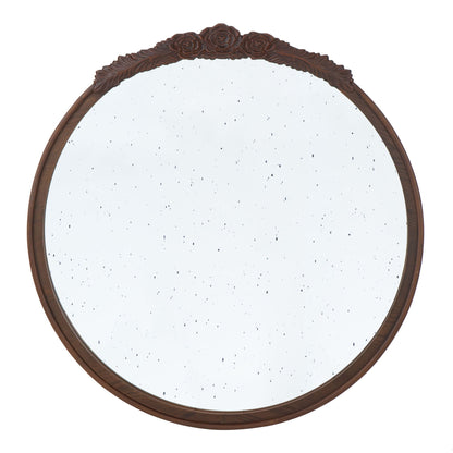 Round Hand Carved Rose Antique Mirror Frame, Wall Mirror For Live Space