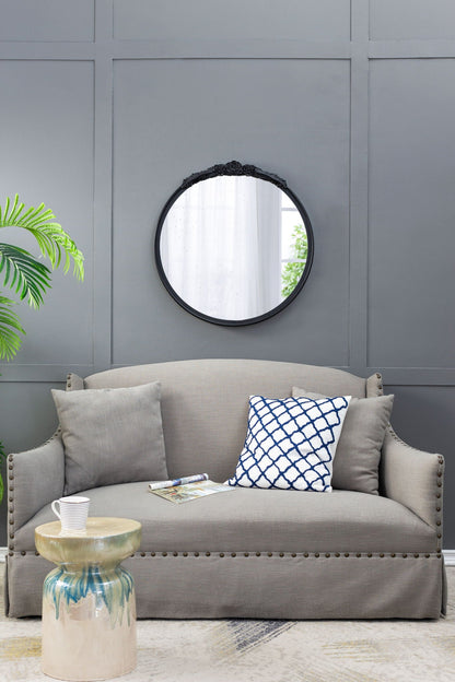 Round Hand Carved Rose Antique Mirror Frame, Wall Mirror For Live Space