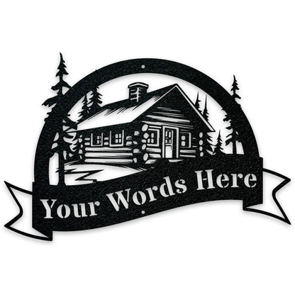 Great Outdoors Halfmoon Banner Cabin Personalized Metal Sign