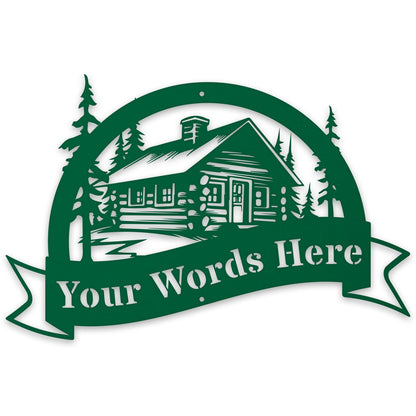 Great Outdoors Halfmoon Banner Cabin Personalized Metal Sign
