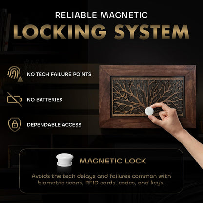 Gun Concealment Furniture - Hidden Gun Safe with Birds in a Tree Design - Fits 2 Handguns & Magazines - Wall Mounted Gun Storage with Magnetic Lock - Made in USA