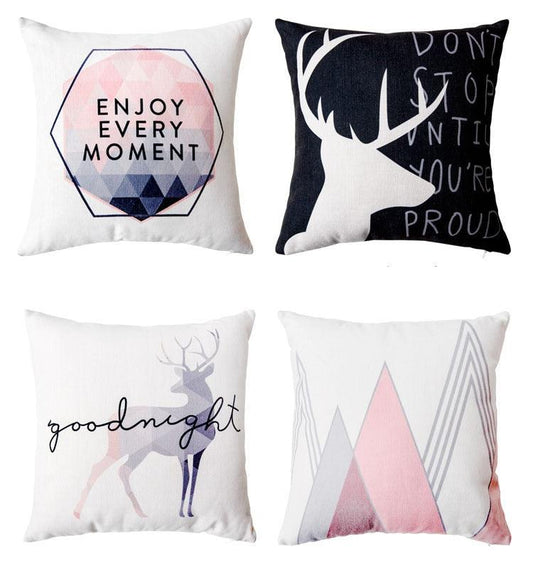 Nordic Style Pillow Covers Decorative Deer Black Throw Pillows Geometric Cushions Cover Deer Rustic Watercolor Head Popular Vintage Antlers Silhouette Pattern Wood Decorative Pillow Cases Home Decor Square 45X45cm